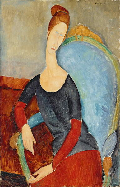 Modigliani, Amedeo Modigliani, Amedeo - Obrazová reprodukce Mme Hebuterne in a Blue Chair, (26.7 x 40 cm)