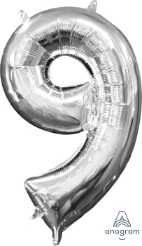 Amscan Balónek foliový narozeniny číslo 9 stříbrný 35 cm