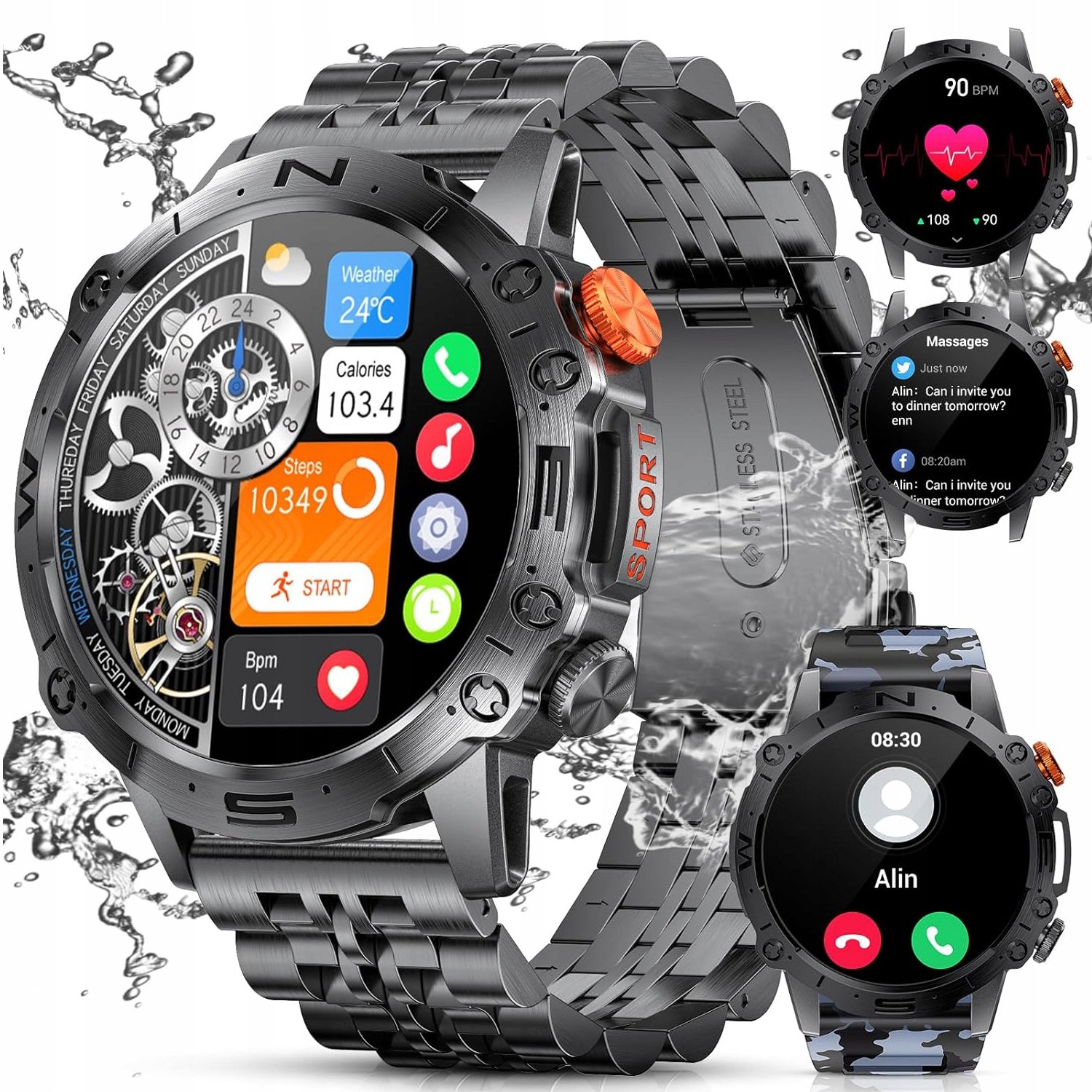 Chytré Hodinky Amoled Lige 1.43 Bluetooth Hovory 2 Řemínky Lige Sport Smartwatch