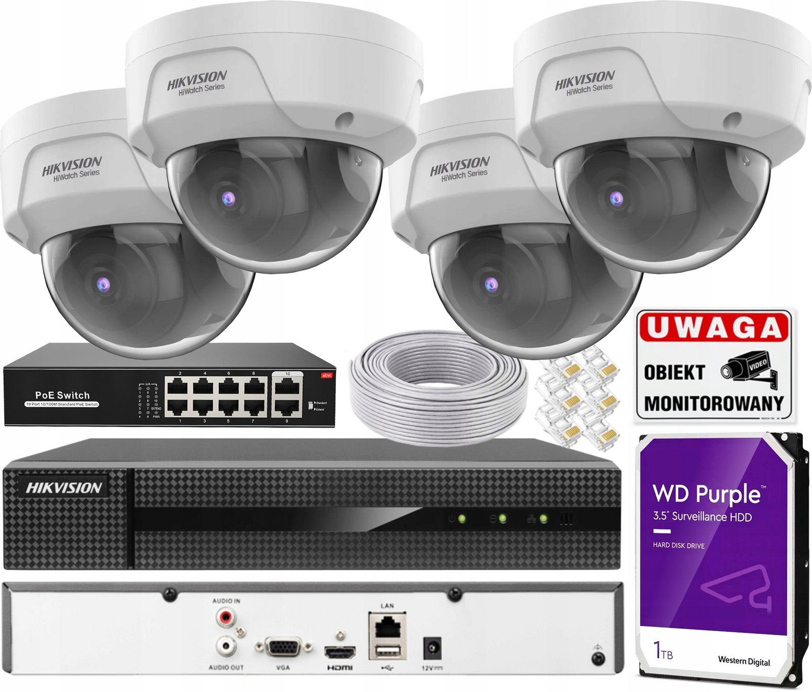 Monitorovací sada Hikvision 4x HWI-D180H PoE Kit