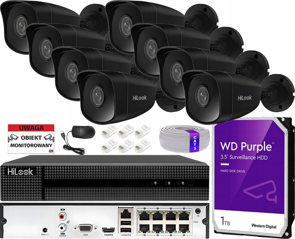 Monitorovací sada HiLook IPCAM-B5 Black Kit 8x Poe HiLook by Hikvision