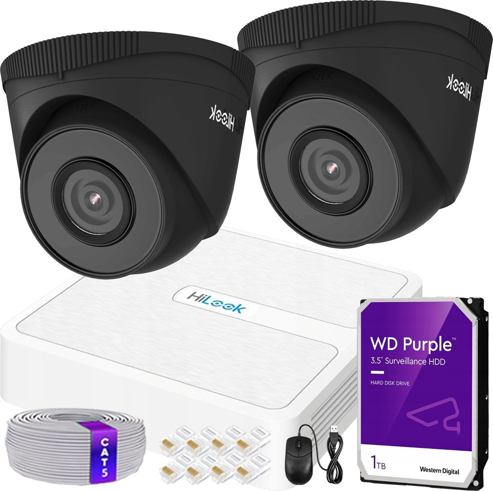 Monitorovací sada Hikvision CCTV-KIT-HIK-IPCAMT5 Black-4CH-PoE-1TB