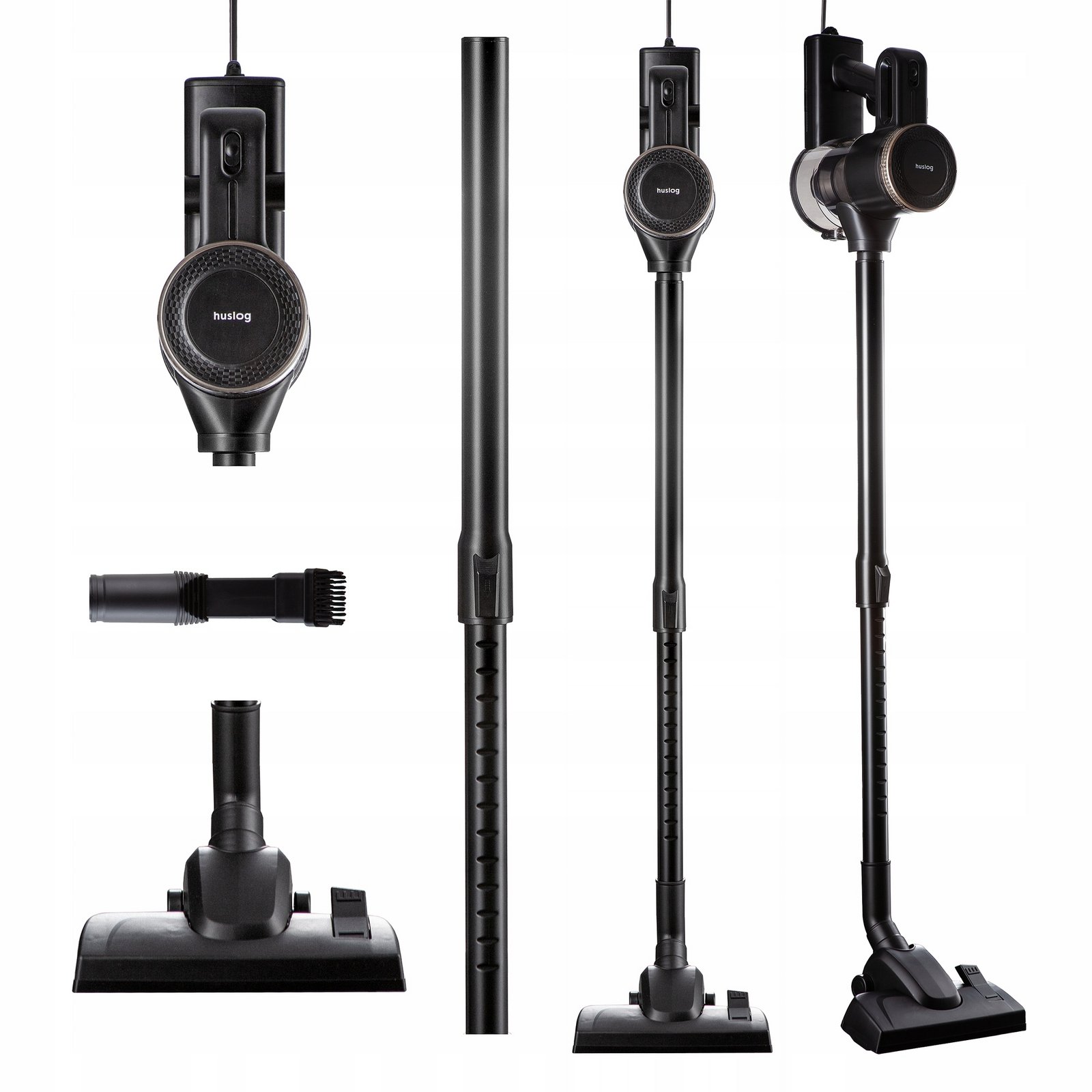 Tyčový bezsáčkový vysavač 600W Huslog, cyklonový, černý, Hepa filtr 12