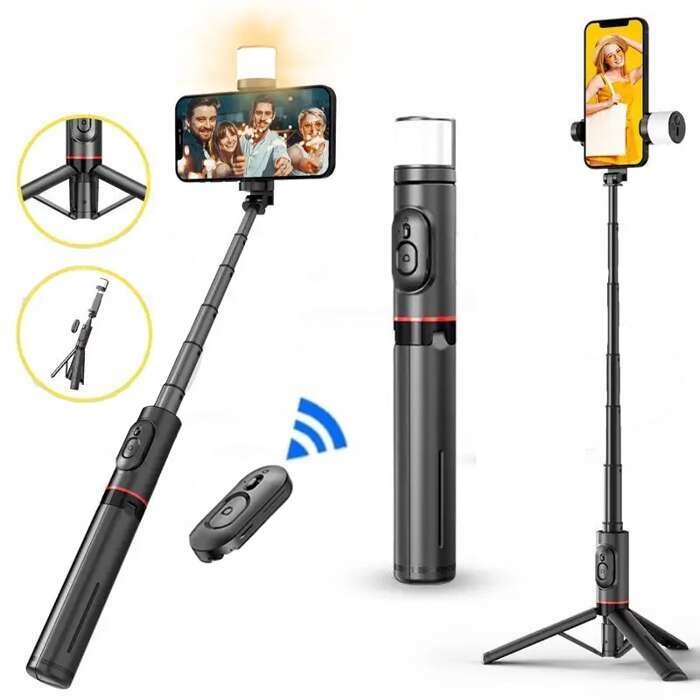 Bezdrátový Selfie Stick Tripod Stativ Kijek Led lampa dálkové ovládání 76cm Bt