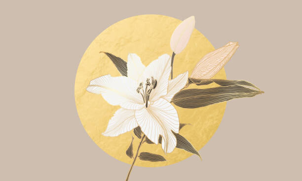 Svetlana Moskaleva Ilustrace Lily flower pattern with golden metallic, Svetlana Moskaleva, (40 x 24.6 cm)
