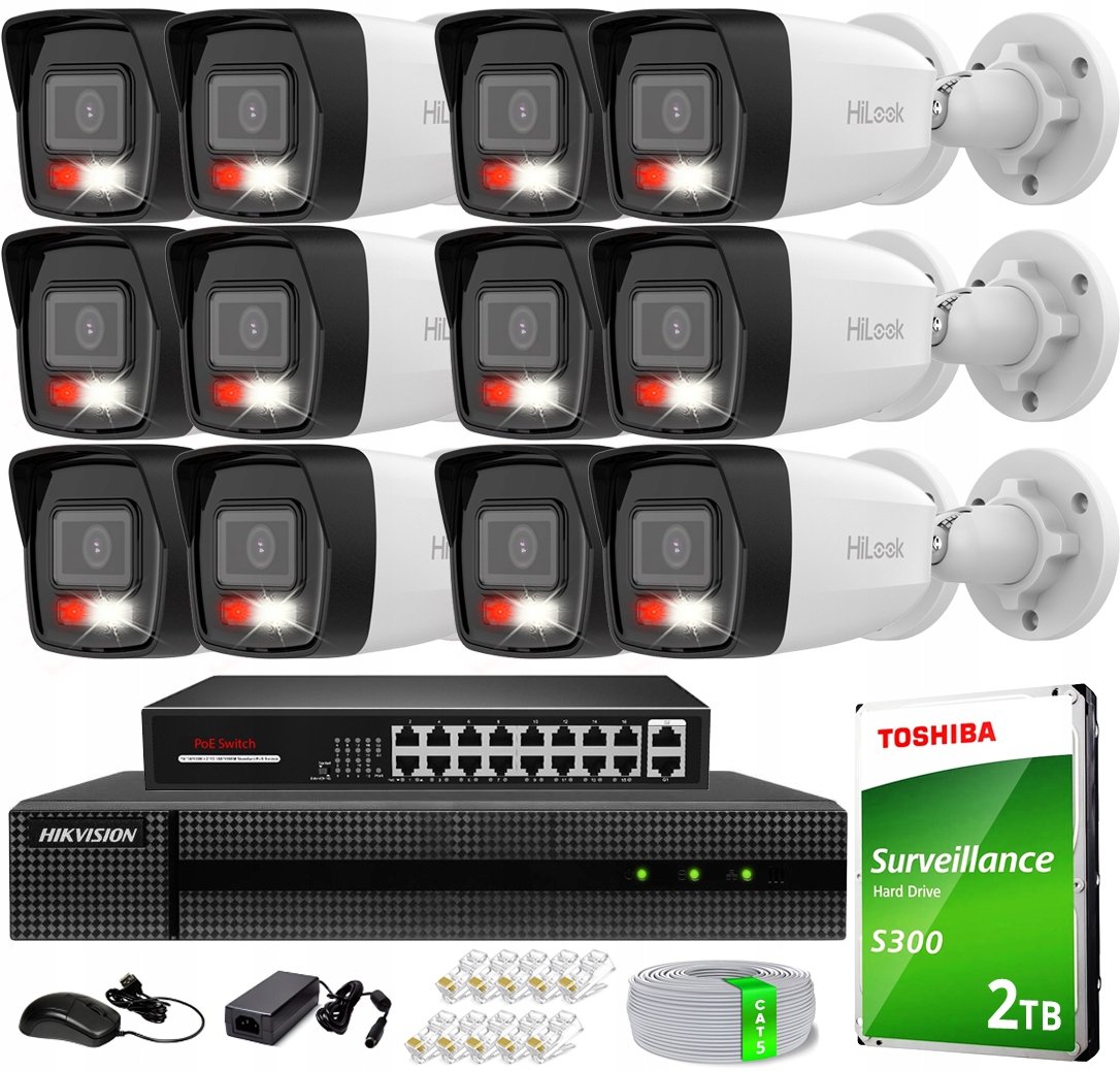 Monitorovací sada Hikvision 12x IPCAM-B4-30DL HWN-4216MH Set 4MP