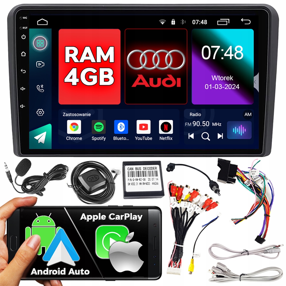 Ncs Navigační Rádio Pro Audi A3 8P 2003-2012 Android Auto Carplay 4GB Ram Bt