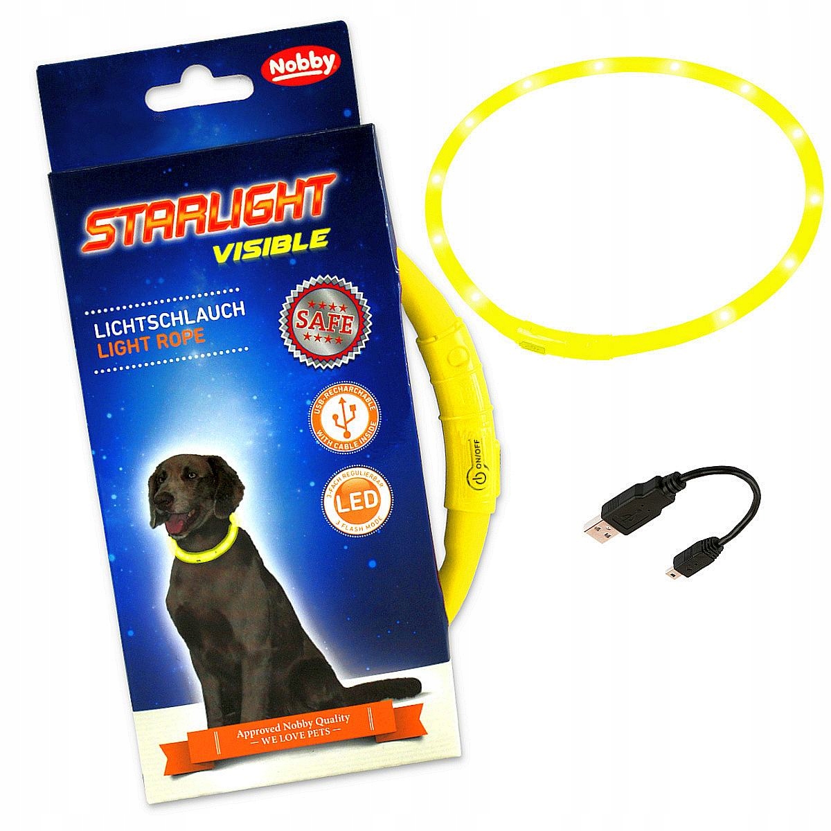 Led řemínek pro psa Nobby Starlight Visible Yellow Glowing 40 cm M