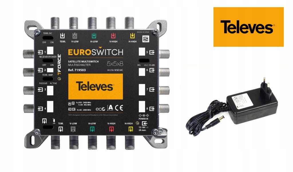 Originální multipřepínač Televes MSE58C 5x5x8 Kaskádový 719503 Euroswitch