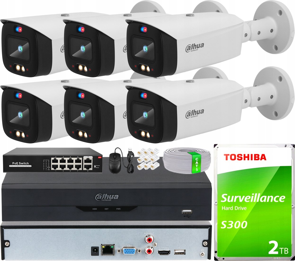 Sada Monitringu Ip 8 Kamer Dahua WizSense 5Mpx Night/Barva PoE Recharge