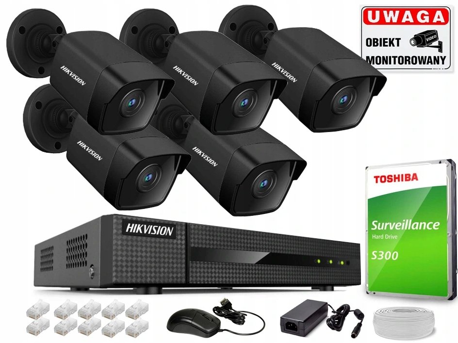 Monitorovací sada Hikvision IPCAM-B4 black-(5x)-NVR-POE-1TB