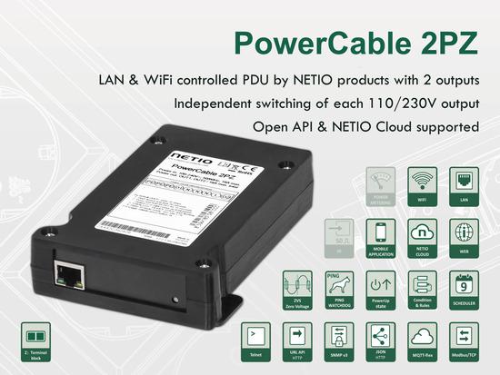 NETIO PowerCable 2PZ  Smart LAN/WIFI 2x zásuvka 230V/16A, POWERCABLE2PZ
