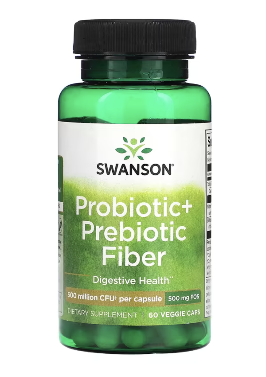 Swanson Probiotic + Prebiotic fiber, probiotika a prebiotika, 60 rostlinných kapslí