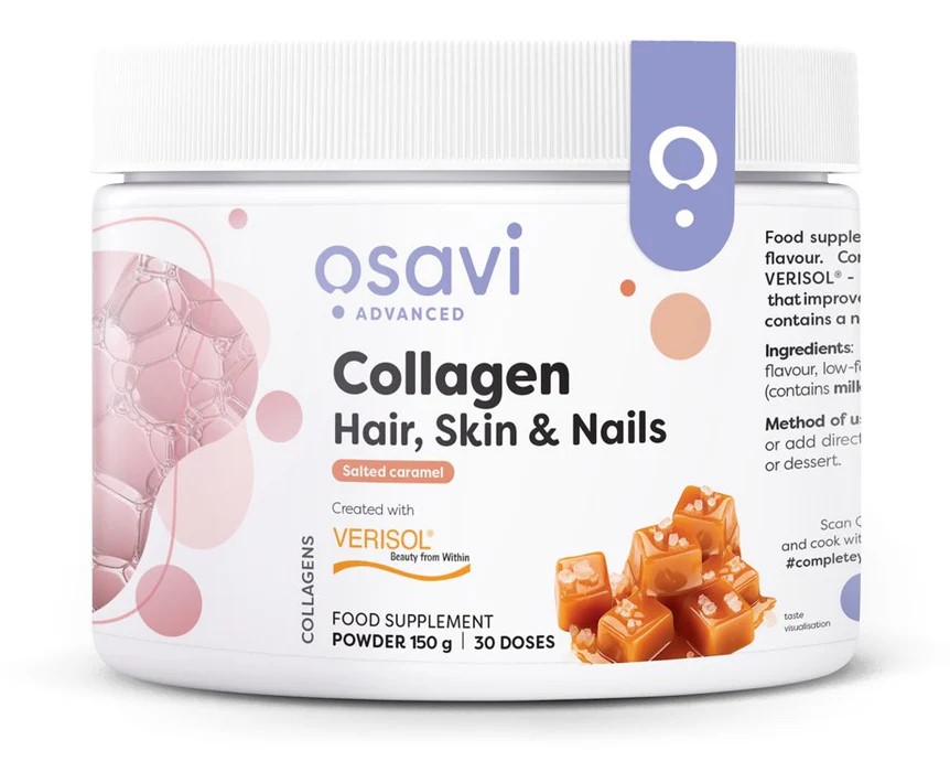 Osavi Collagen Hair, Skin & Nails, Salted Caramel, kolagen prášek zdravé vlasy, pleť a nehty, slaný karamel, 150 g
