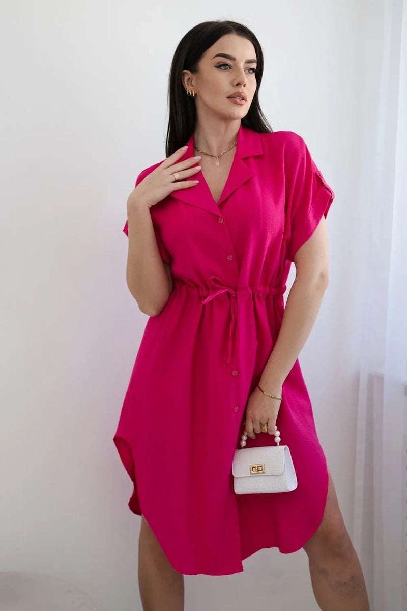 Viskózové šaty se zavazováním v pase fuchsiové barvy