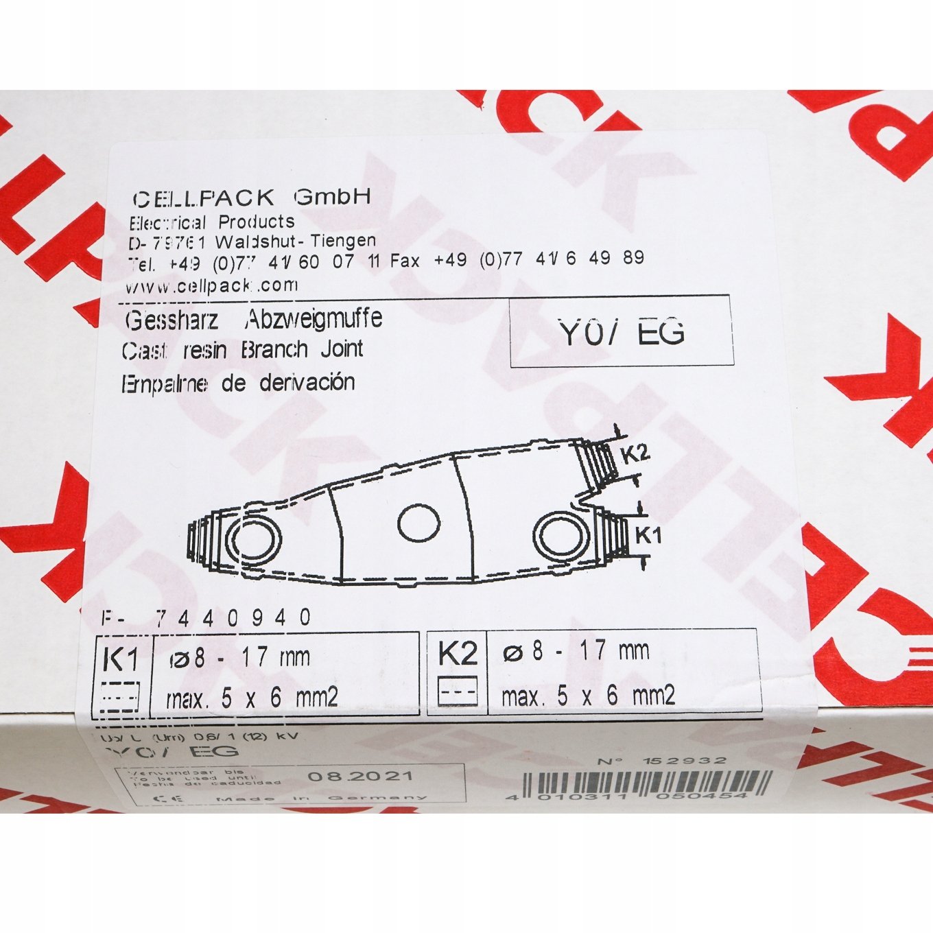 mufa kabelová pryskyřičná rozbočovací Y0 Eg 152932