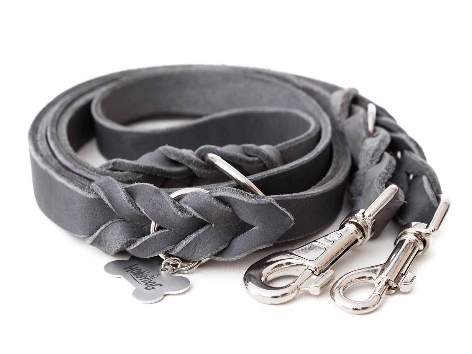 Vodítko kožené pro psa o šířce 25mm a délce 220cm, barva popelavá