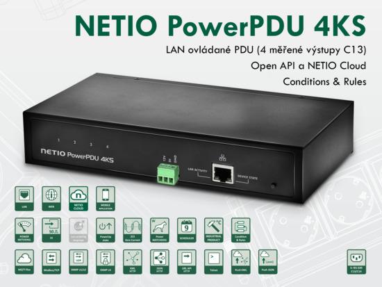 NETIO PowerPDU 4KS EU 4xIEC320 C13, měření el.hodnot, 1xLAN, seriál, SCZ, IOC, API, IP Watchdog, LUA, POWERPDU4KSEU