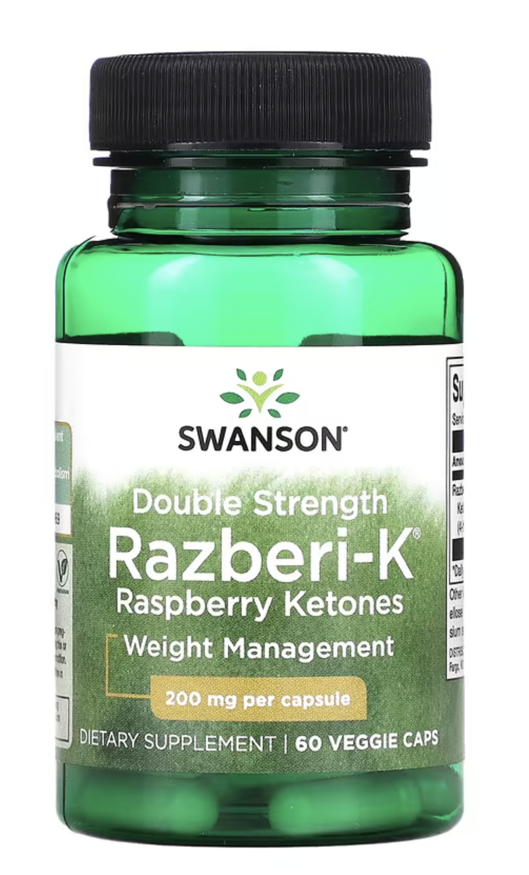 Swanson Double Strength Razberi-K, Malinové ketony, 200 mg, 60 rostlinných kapslí