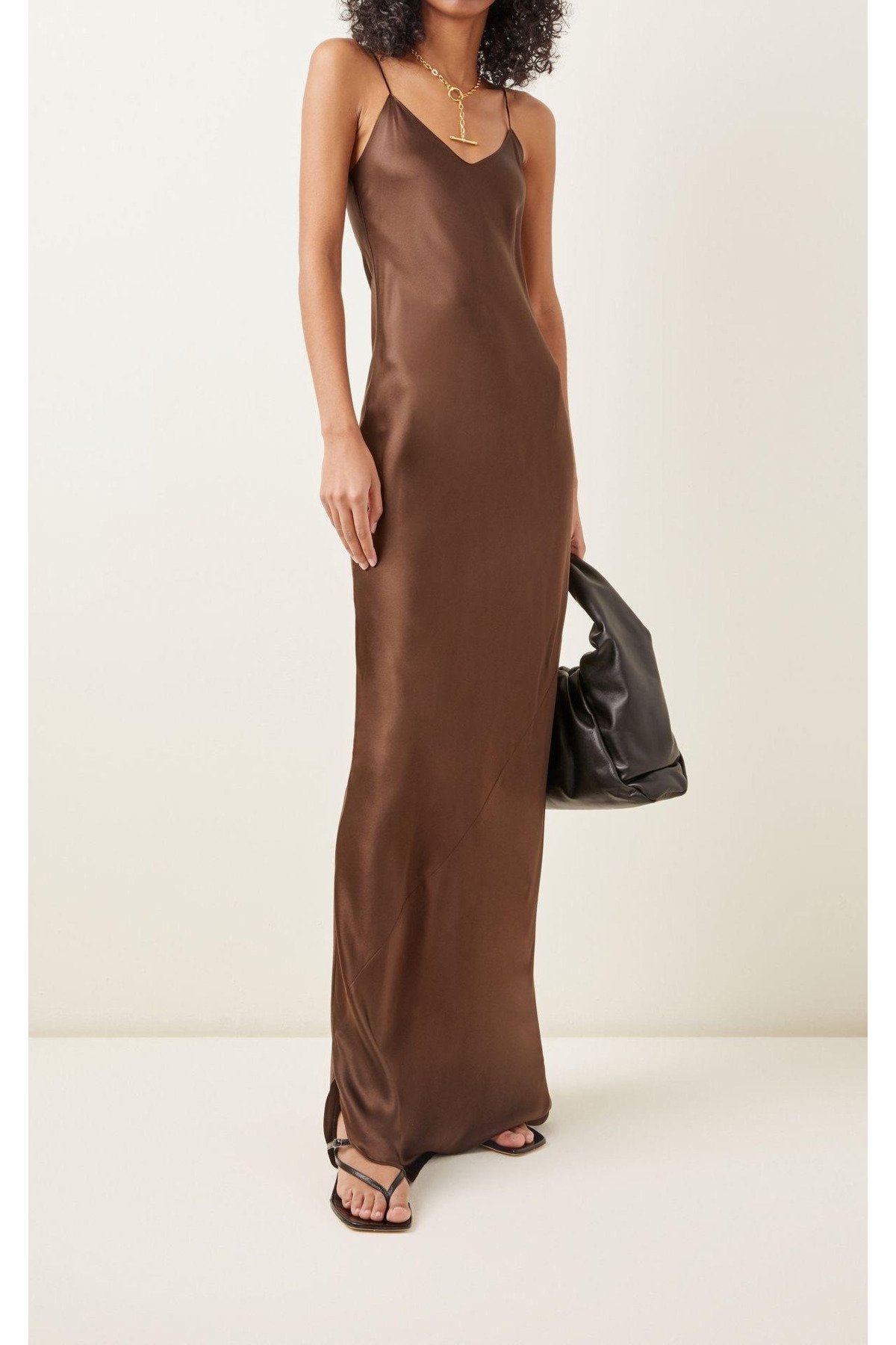 Laluvia Brown Ross Strappy Satin Dress