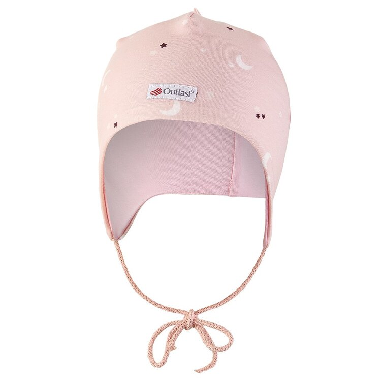 LITTLE ANGEL Čepice podšitá zavazovací BIO Outlast® 1 | 36-38 cm sv.růžová hvězdičky/růžová baby