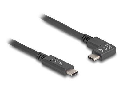 Delock - USB kabel - 24 pin USB-C (M) do 24 pin USB-C (M) pravoúhlý - USB 3.2 Gen 2 - 3 A - 1 m - USB Power Delivery (60W), podpora 4K144Hz (3840 x 2160), rychlost přenosu dat a? 10 Gbps, podpora re?imu DP Alt, E-marker - černá