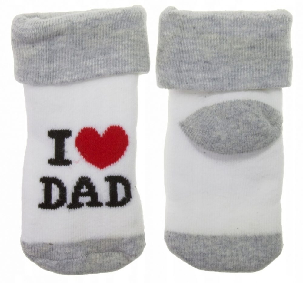 I love Kojenecké froté bavlněné ponožky I Love Dad, bílé/šedé 80/86