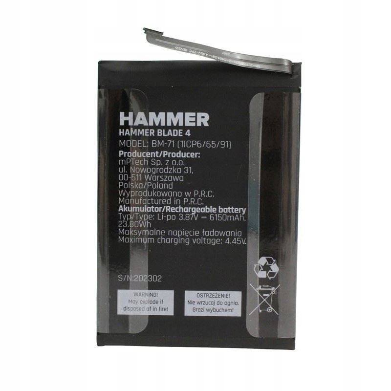 Originální baterie pro myPhone Hammer Blade 4 BM-71
