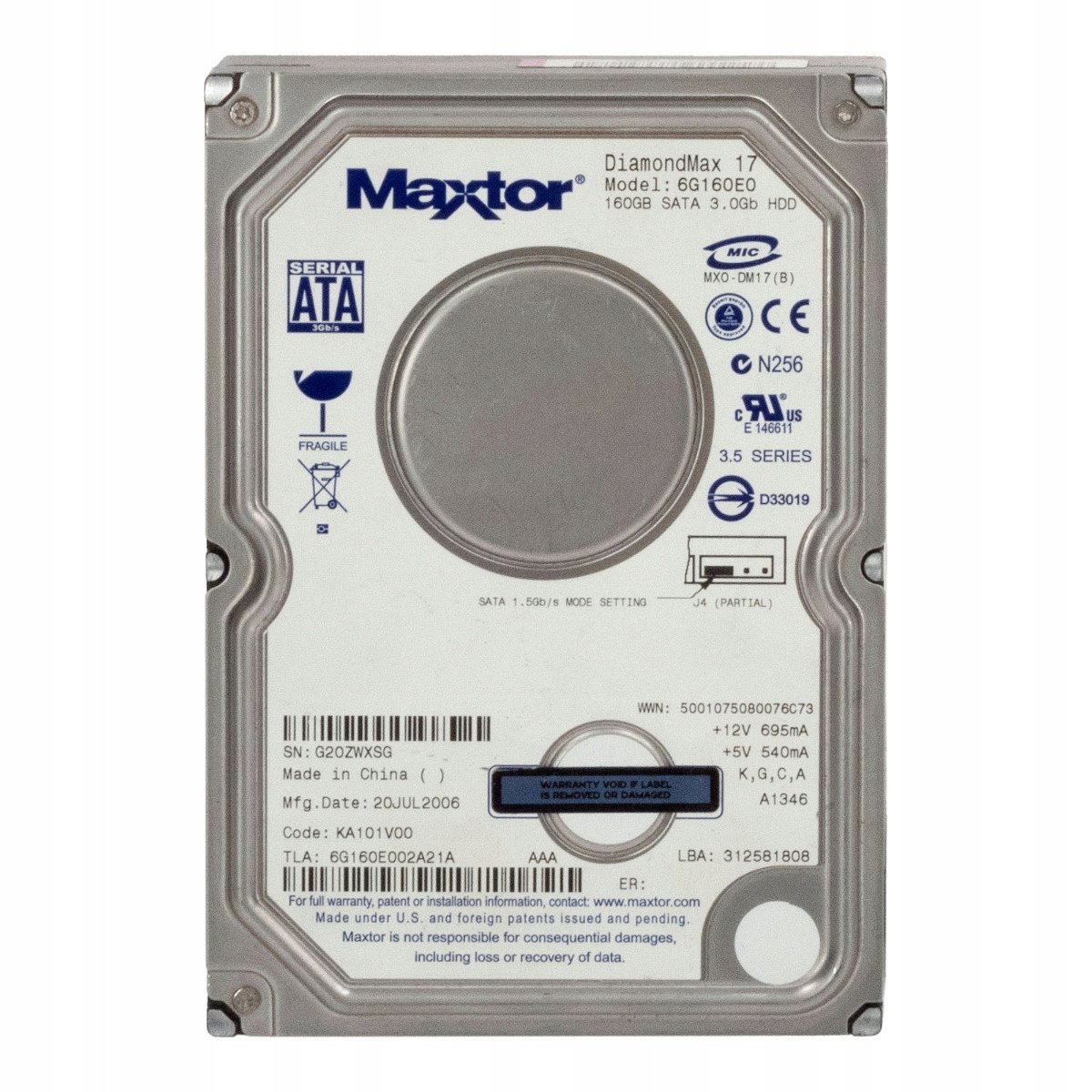 Maxtor DiamondMax 17 160GB 7.2K 8MB Sata II 3.5'' 6G160E0