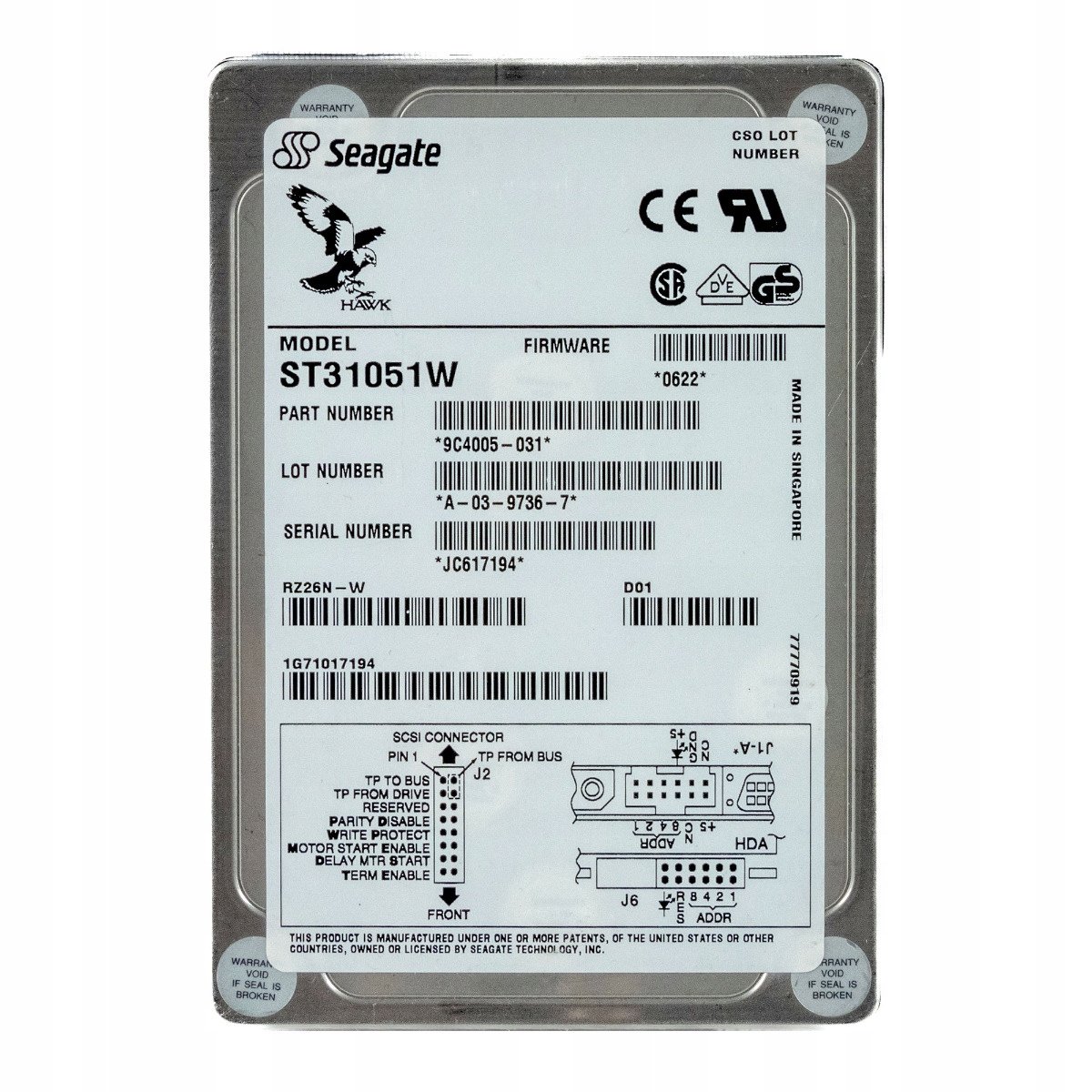 seagate> Hawk 2XL 1GB 5.4K Fast Scsi 3.5'' ST31051W