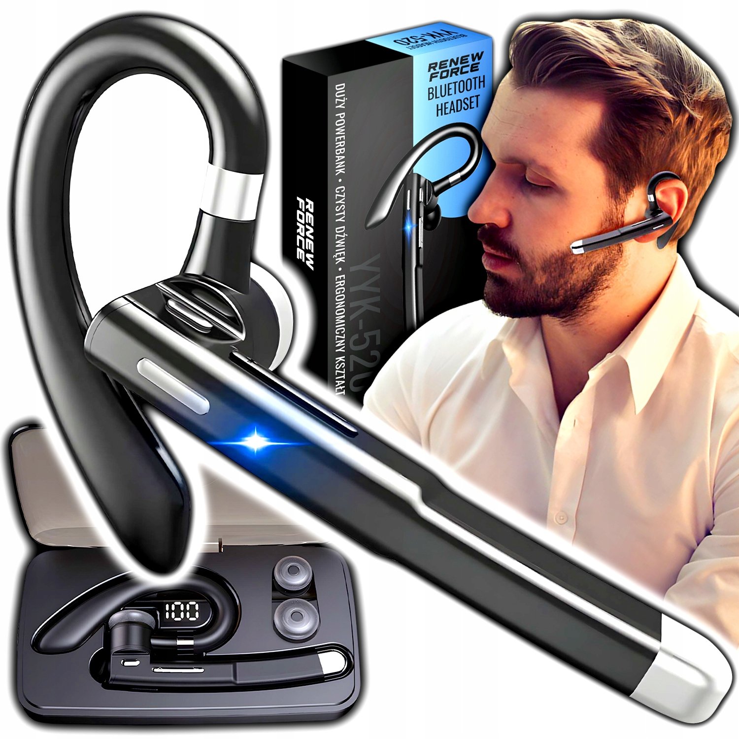 Bezdrátová sluchátka pro Bluetooth hovory mikrofon pro řidiče do ucha