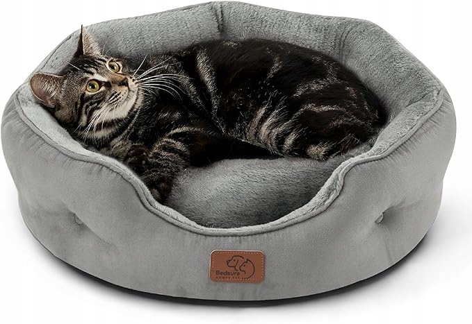 Bedsure pelíšek Postýlka Okrouhlá Pro Kočky Psa 51x51 cm šedá