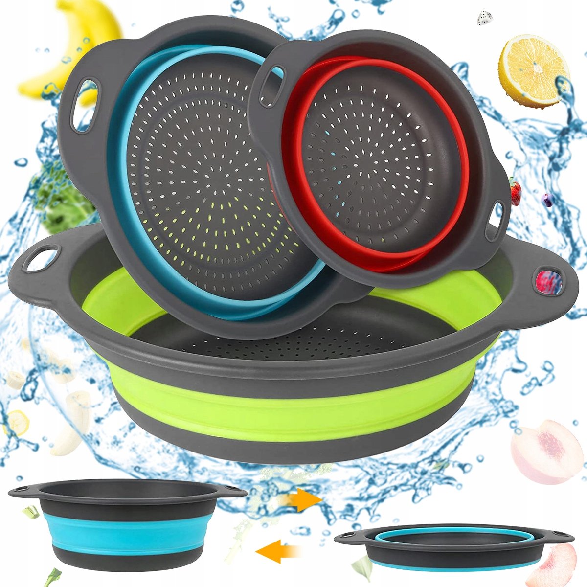 3 Pack skládací cedník sada nad dřezem koš