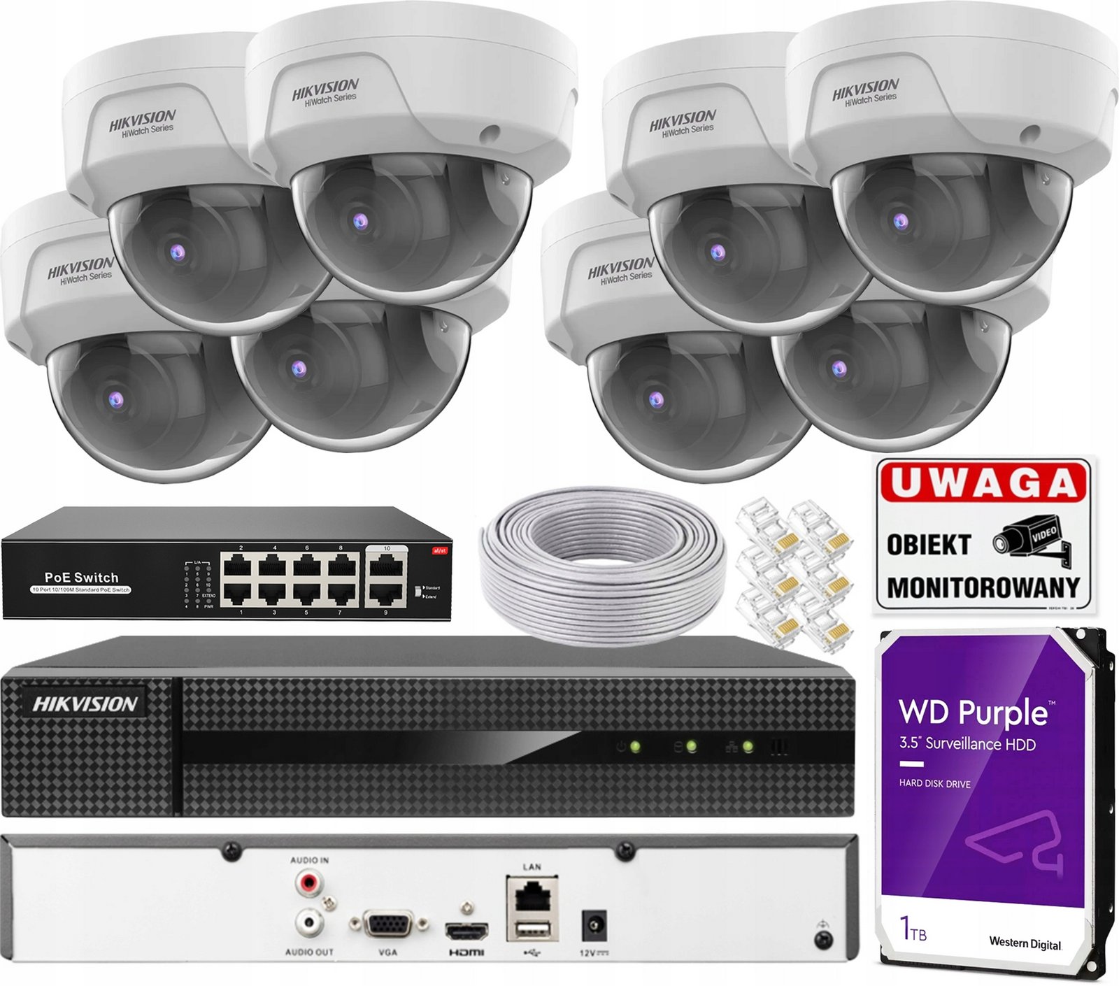 Monitorovací sada Hikvision 8x HWI-D180H Nvr PoE Kit