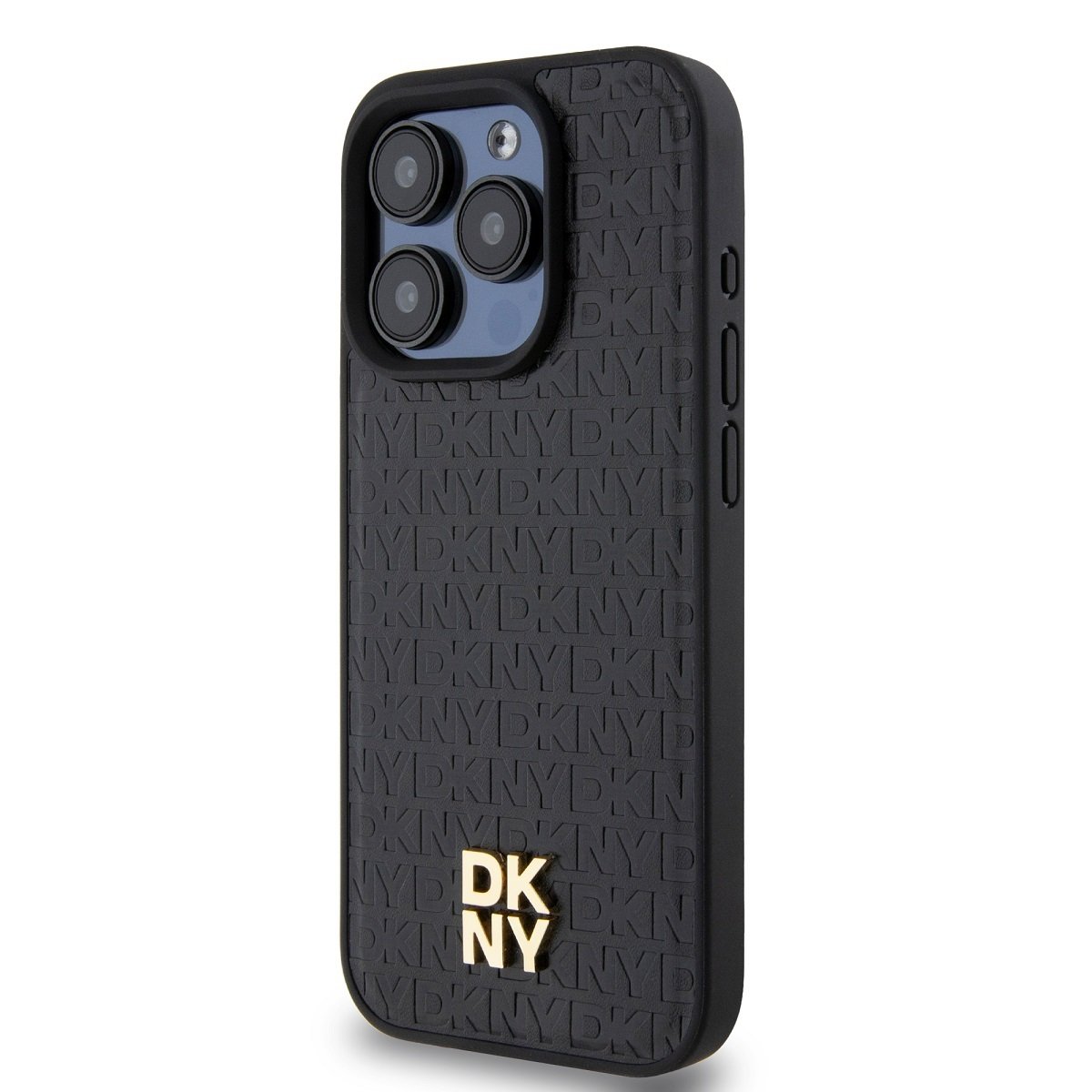 Zadní kryt DKNY PU Leather Repeat Pattern Stack Logo Magsafe pro Apple iPhone 15 Pro, černá