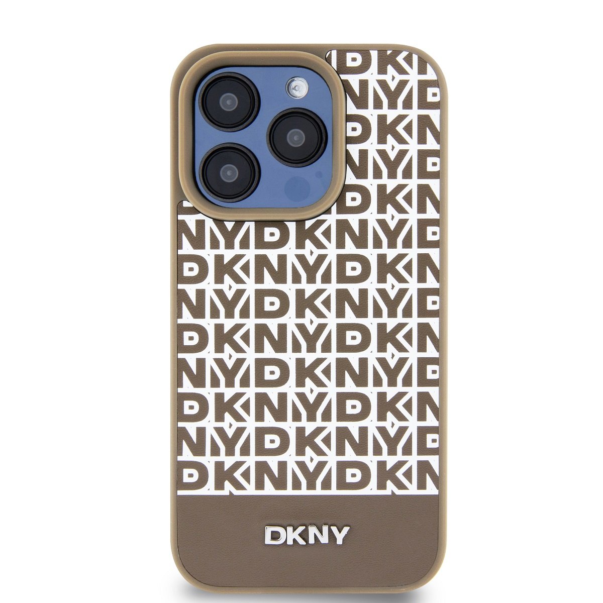 Zadní kryt DKNY PU Leather Repeat Pattern Bottom Stripe pro Apple iPhone 15 Pro, hnědá