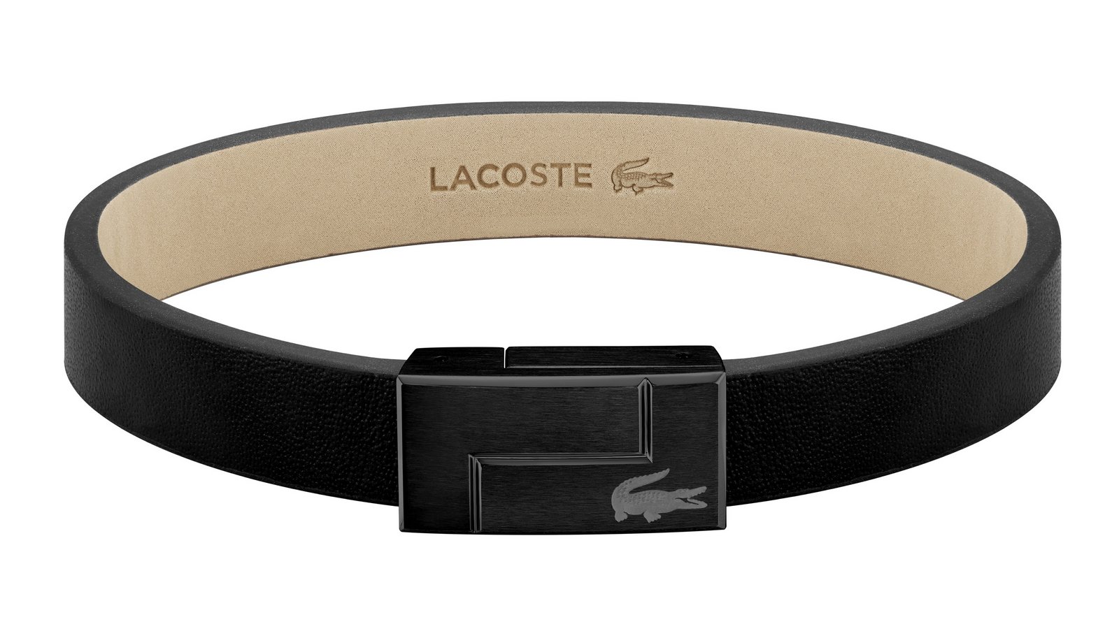 Lacoste Černý kožený náramek Lacoste Traveller 2040073