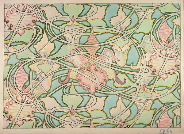 Mucha, Alphonse Marie Mucha, Alphonse Marie - Obrazová reprodukce Wallpaper design, (40 x 30 cm)