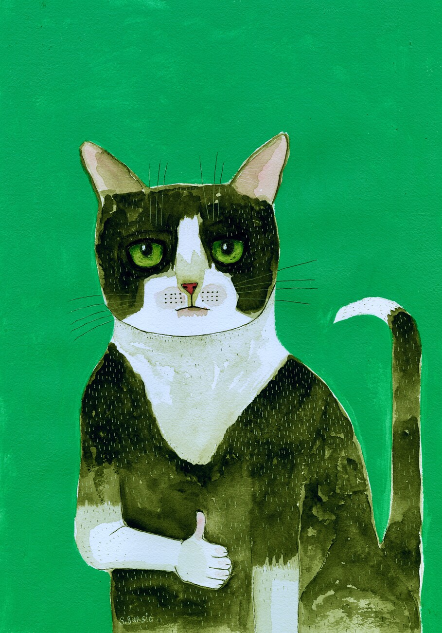 Sharyn Bursic Ilustrace Tuxedo Cat Thumbs Up, Sharyn Bursic, (26.7 x 40 cm)