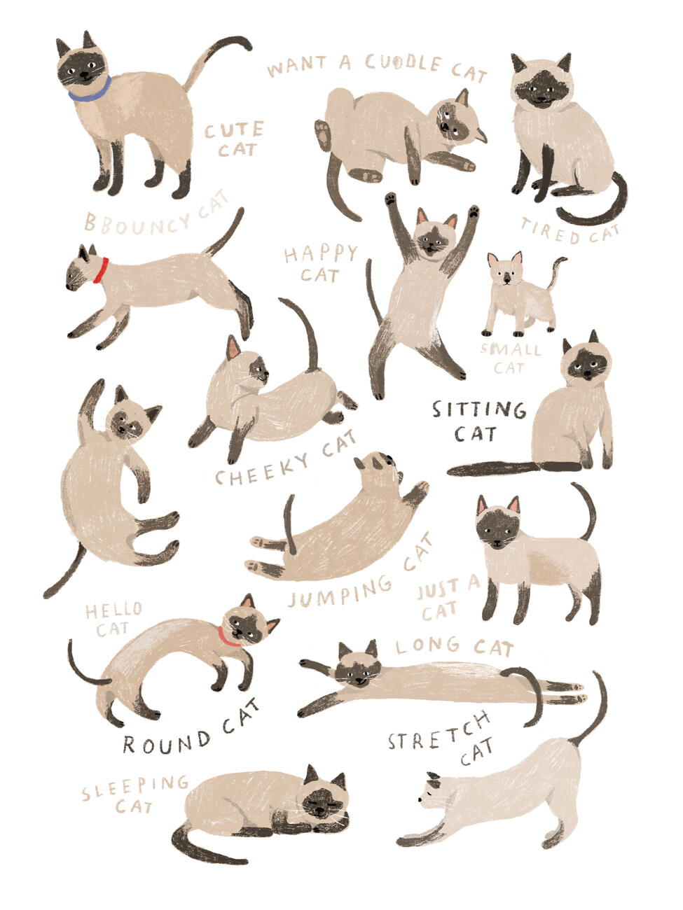Hanna Melin Ilustrace Siamese Cat Print, Hanna Melin, (30 x 40 cm)