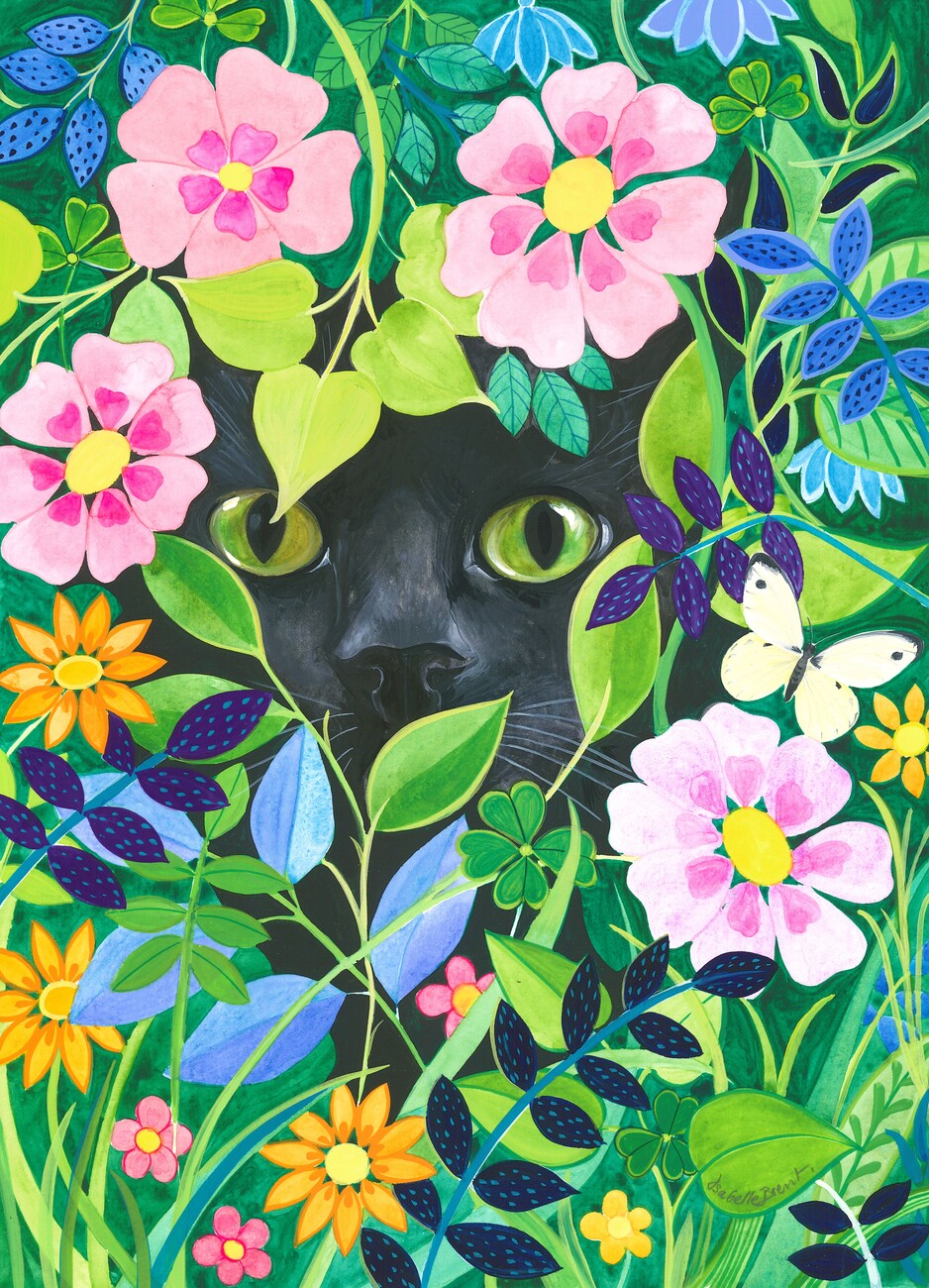 Isabelle Brent Ilustrace Secret Garden Hidden Cat Art, Isabelle Brent, (30 x 40 cm)
