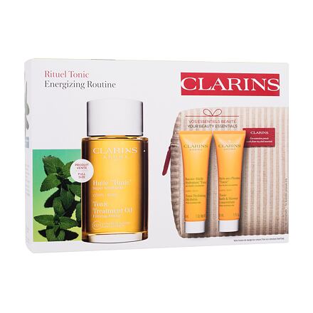 Clarins Aroma Tonic Treatment Oil dámský dárková sada tělový olej Aroma Tonic Treatment Oil 100 ml + tělový balzám Aroma Tonic Hydrating Oil-Balm 30 ml + sprchový gel Aroma Tonic Bath & Shower Concentrate 30 ml + kosmetická taštička pro ženy