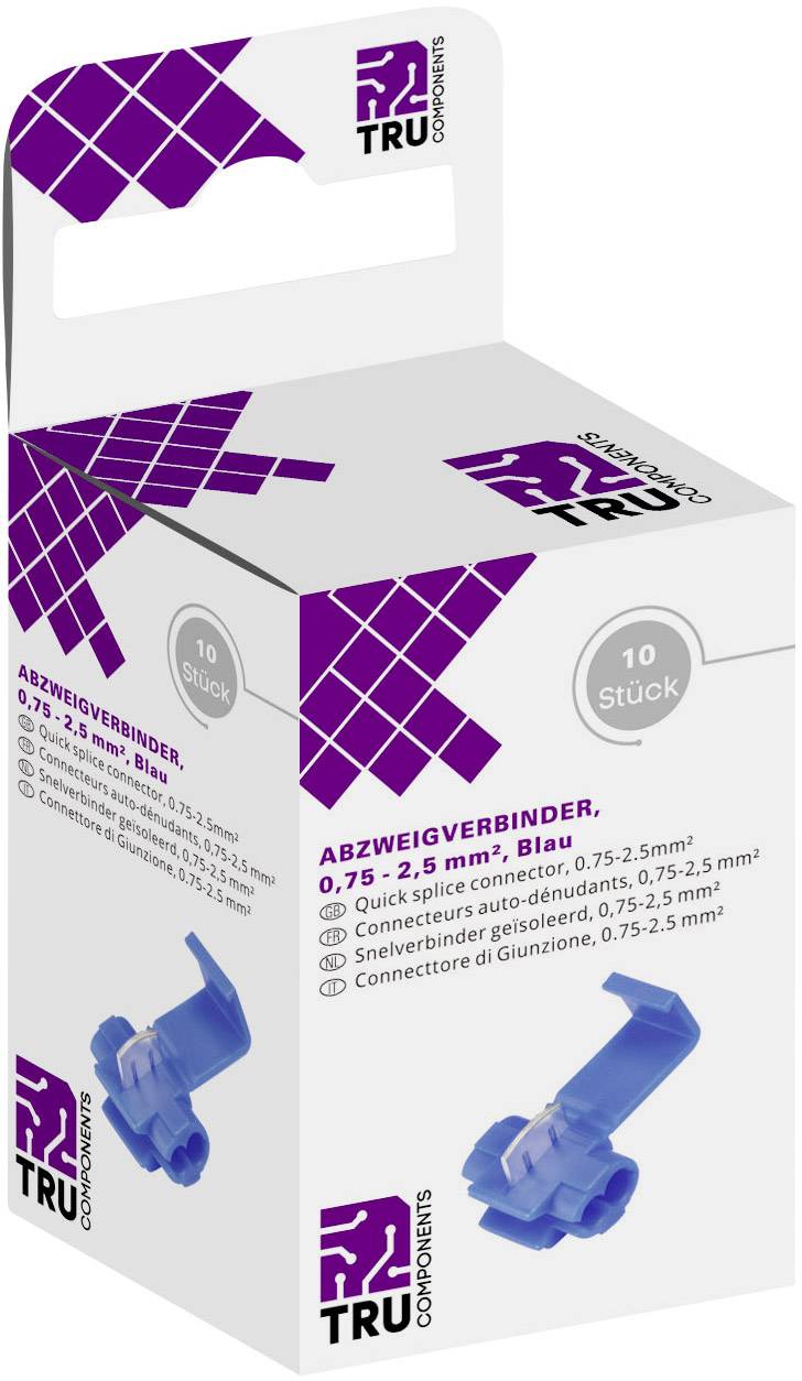 TRU COMPONENTS T1904C037 samořezná rychlospojka Pro kabel o rozměru: 0.75-2.50 mm² Tuhost (příčný řez): 0.75-2.50 mm² Pólů: 2 10 ks modrá