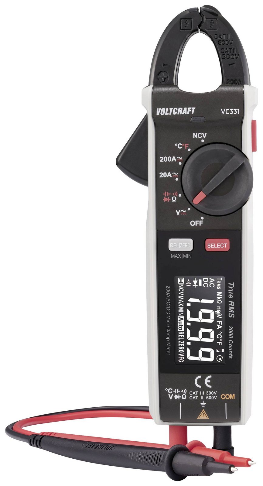 VOLTCRAFT VC-331 proudové kleště, CAT II 600 V, CAT III 300 V, displej (counts) 2000, VC-14465985