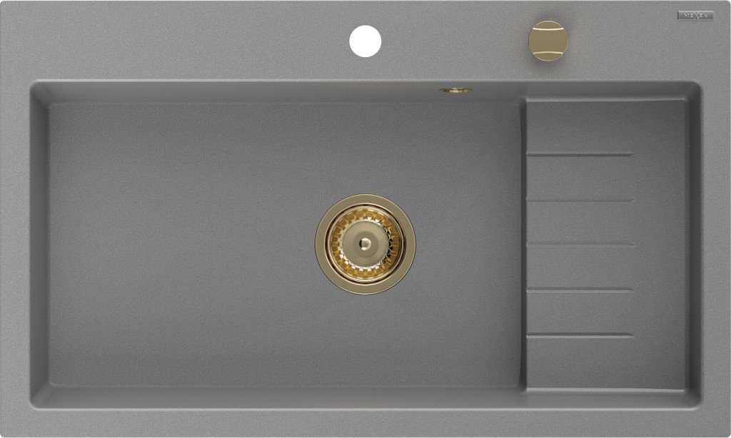 MEXEN/S Omar granitový dřez 800 x 480 mm, šedá, zlatý sifon 6520801005-71-G
