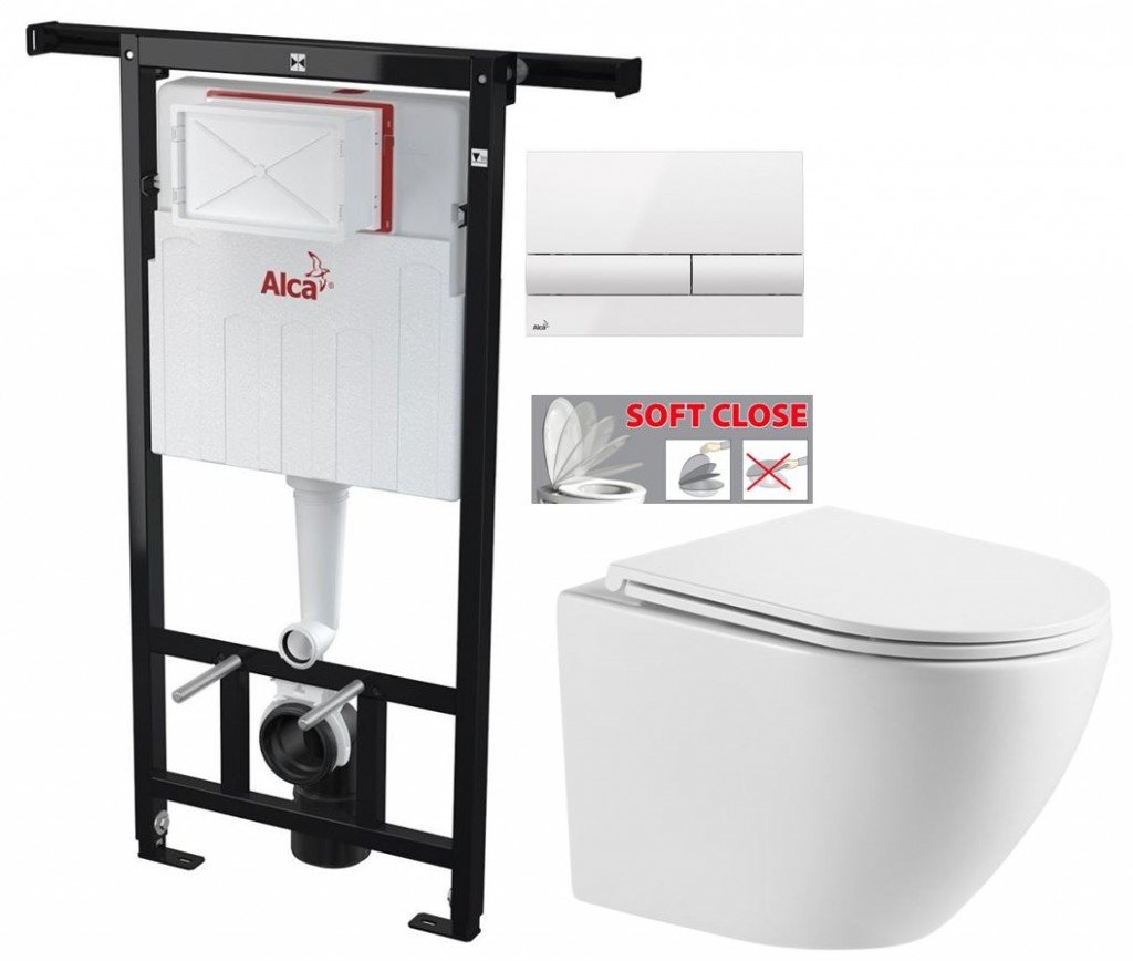 ALCADRAIN Jádromodul předstěnový instalační systém s bílým tlačítkem M1710 + WC INVENA LIMNOS WITH SOFT, včetně soft/close sedátka AM102/1120 M1710 LI1