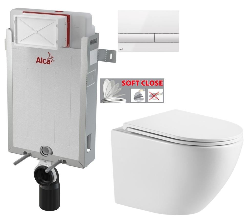 ALCADRAIN Renovmodul předstěnový instalační systém s bílým tlačítkem M1710 + WC INVENA LIMNOS WITH SOFT, včetně soft/close sedátka AM115/1000 M1710 LI1