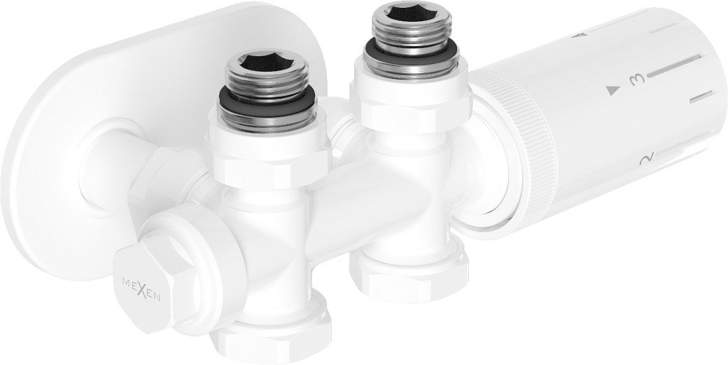 MEXEN/S G05 úhlová termostatická souprava pro radiátor/středová + krycí rozeta R, Duplex, DN50, bílá W908-958-905-20