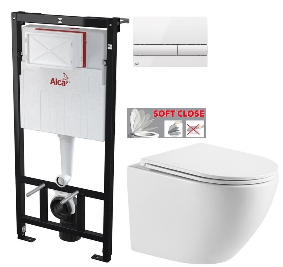 ALCADRAIN Sádromodul předstěnový instalační systém s bílým tlačítkem M1710 + WC INVENA LIMNOS WITH SOFT, včetně soft/close sedátka AM101/1120 M1710 LI1