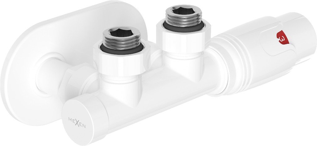 MEXEN/S G00 úhlová termostatická souprava pro radiátor + krycí rozeta R, Duplex, DN50, bílá W907-900-905-20